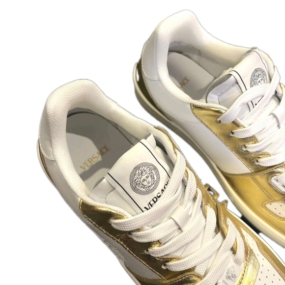 Versace Gold Medusa Logo Laminated Leather Sneakers EU 43.5 US Men's Size 10.5 - Picture 6 of 12